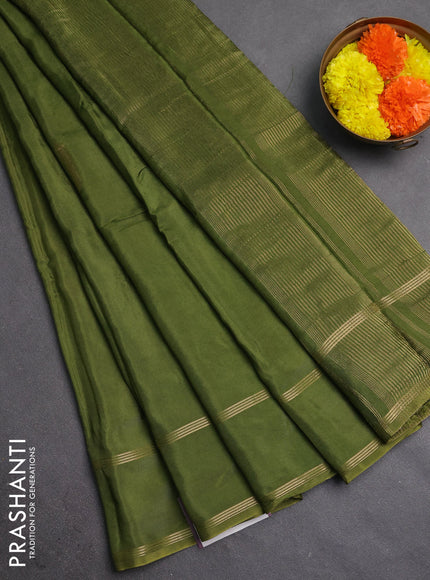 Semi mysore silk saree olive green with zari woven buttas and rettapet zari woven border
