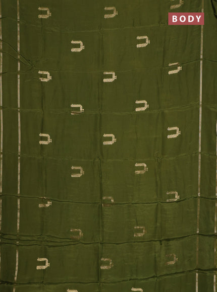 Semi mysore silk saree olive green with zari woven buttas and rettapet zari woven border