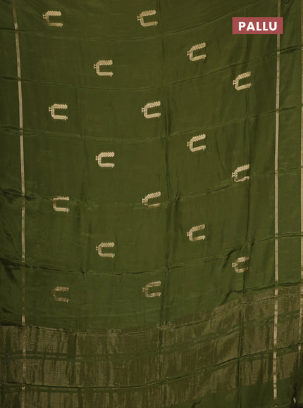 Semi mysore silk saree olive green with zari woven buttas and rettapet zari woven border
