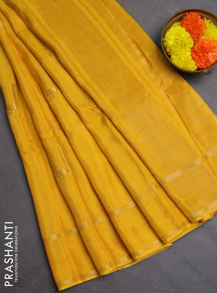 Semi mysore silk saree yellow with zari woven buttas and rettapet zari woven border
