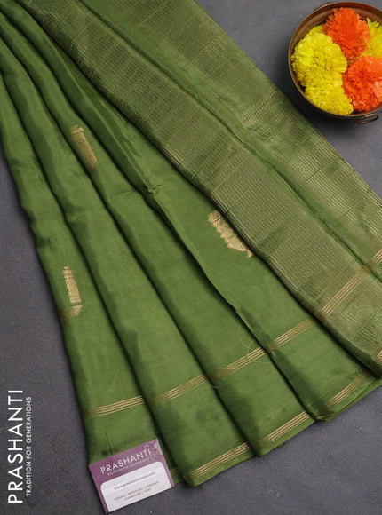Semi mysore silk saree sap green with zari woven buttas and rettapet zari woven border
