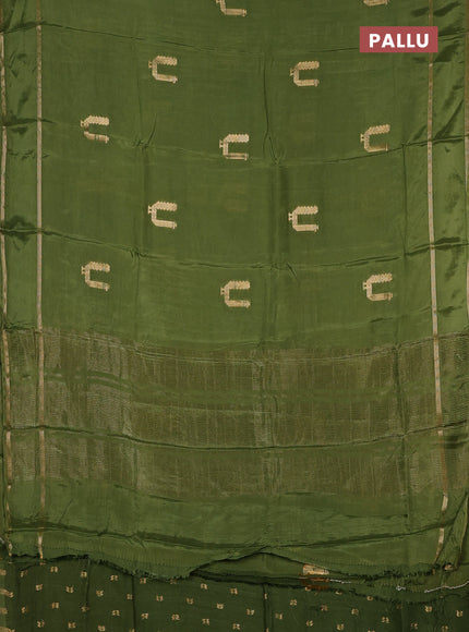 Semi mysore silk saree sap green with zari woven buttas and rettapet zari woven border