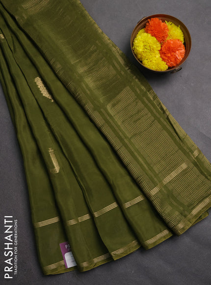 Semi mysore silk saree mehendi green with zari woven buttas and rettapet zari woven border