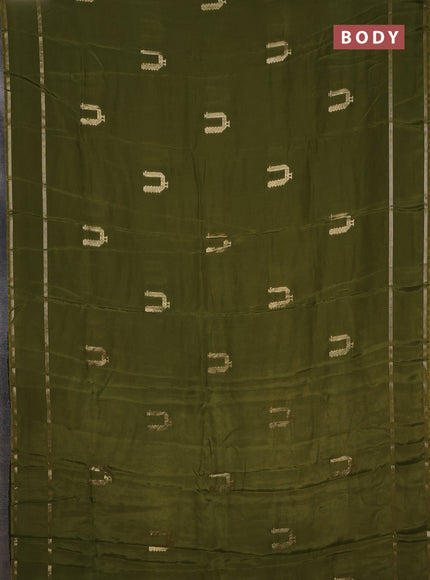 Semi mysore silk saree mehendi green with zari woven buttas and rettapet zari woven border