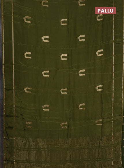 Semi mysore silk saree mehendi green with zari woven buttas and rettapet zari woven border