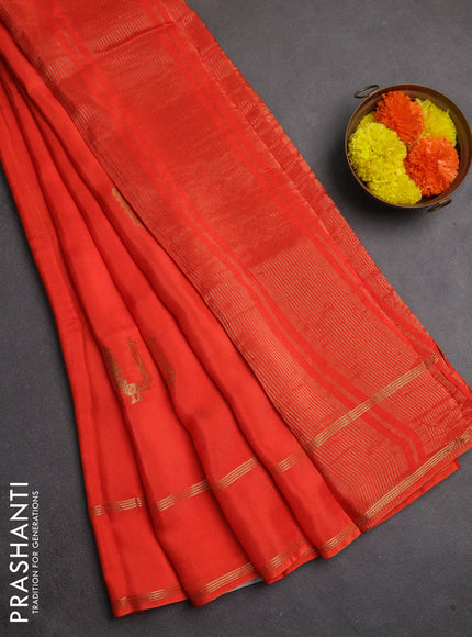 Semi mysore silk saree orange with zari woven buttas and rettapet zari woven border