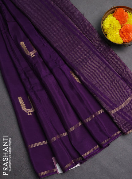 Semi mysore silk saree violet with zari woven buttas and rettapet zari woven border
