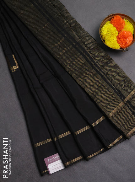Semi mysore silk saree black with zari woven buttas and rettapet zari woven border