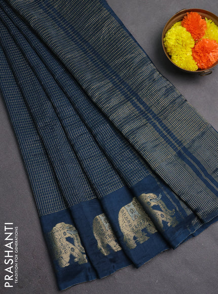 Semi mysore silk saree peacock blue with allover zari checks and zari woven butta border