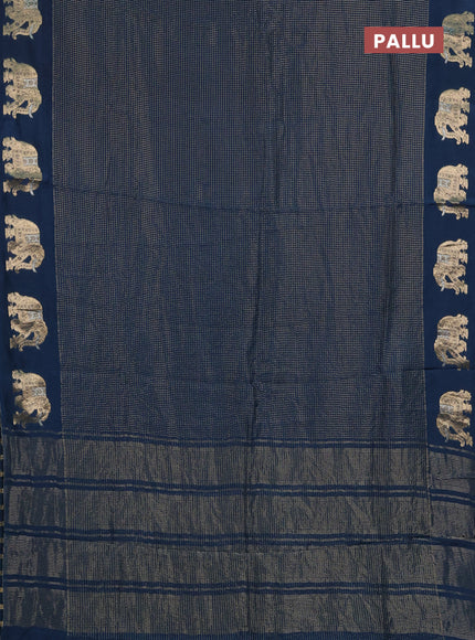 Semi mysore silk saree peacock blue with allover zari checks and zari woven butta border