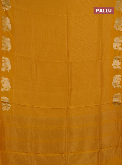 Semi mysore silk saree yellow with allover zari checks and zari woven butta border
