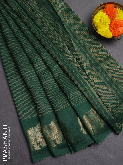 Semi mysore silk saree green with allover zari checks and zari woven butta border