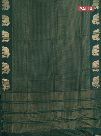 Semi mysore silk saree green with allover zari checks and zari woven butta border