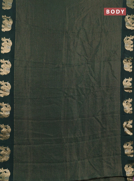 Semi mysore silk saree bottle green with allover zari checks and zari woven butta border