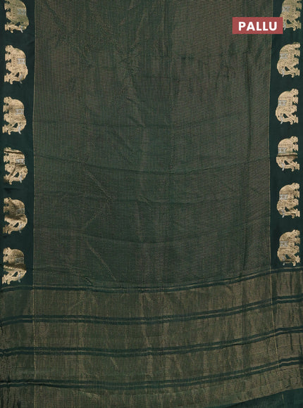 Semi mysore silk saree bottle green with allover zari checks and zari woven butta border