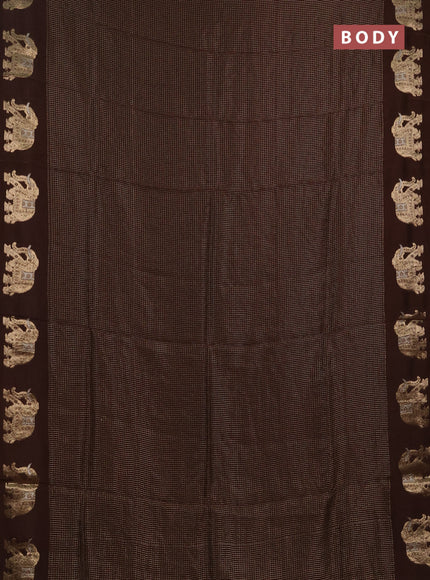 Semi mysore silk saree coffee brown with allover zari checks and zari woven butta border