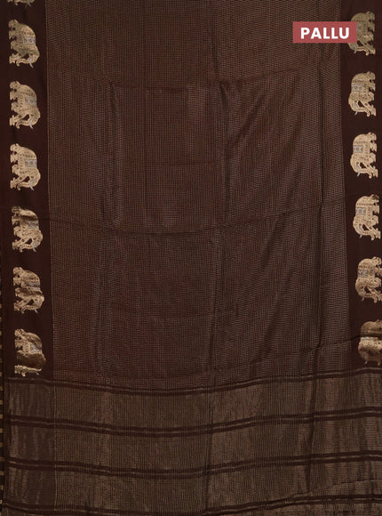 Semi mysore silk saree coffee brown with allover zari checks and zari woven butta border