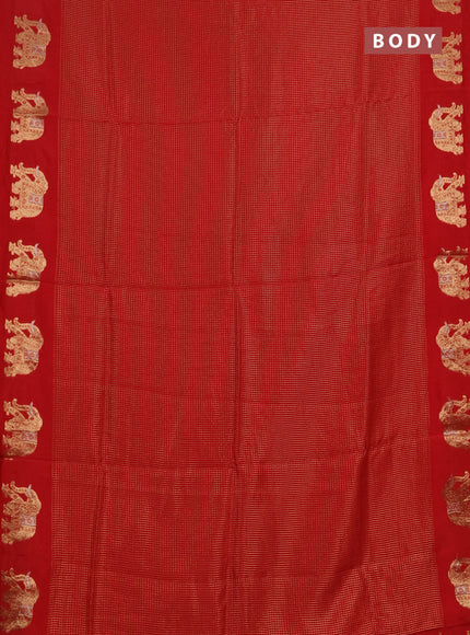 Semi mysore silk saree red with allover zari checks and zari woven butta border