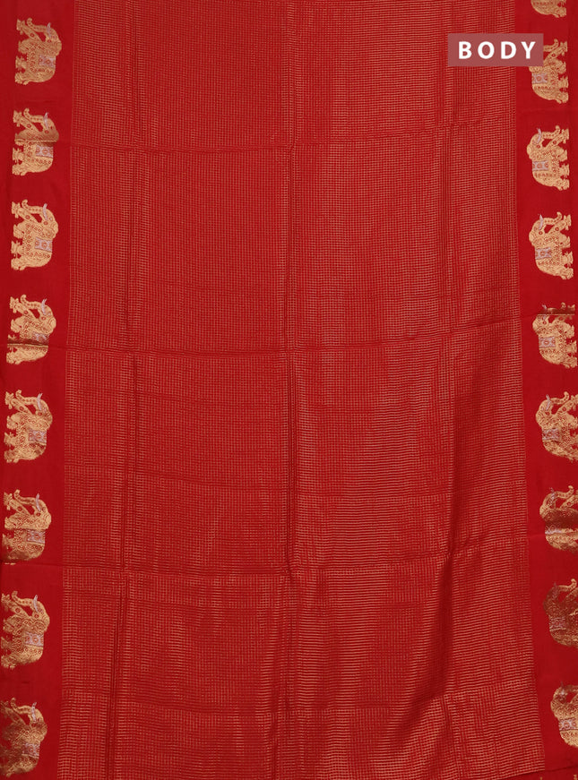 Semi mysore silk saree red with allover zari checks and zari woven butta border