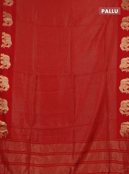 Semi mysore silk saree red with allover zari checks and zari woven butta border