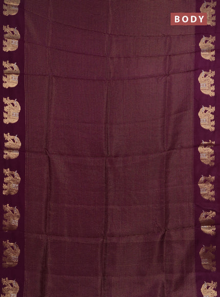 Semi mysore silk saree wine shade with allover zari checks and zari woven butta border