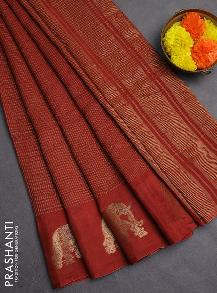 Semi mysore silk saree brown with allover zari checks and zari woven butta border