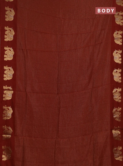 Semi mysore silk saree brown with allover zari checks and zari woven butta border