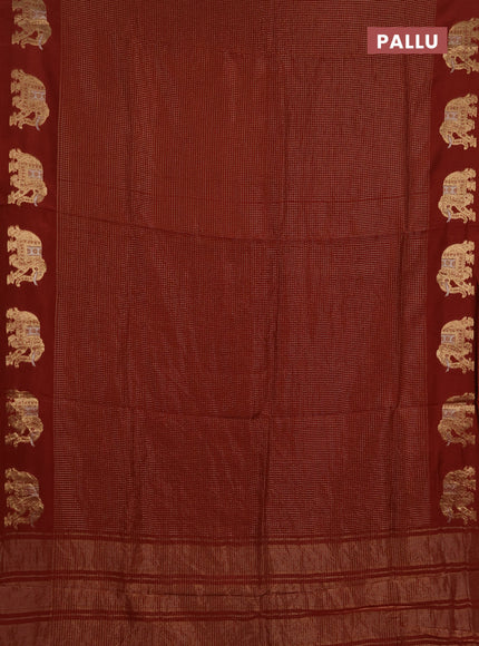Semi mysore silk saree brown with allover zari checks and zari woven butta border