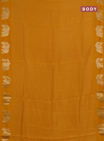 Semi mysore silk saree mustard yellow with allover zari checks and zari woven butta border