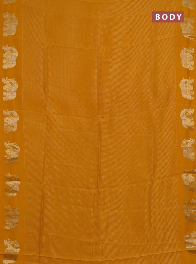 Semi mysore silk saree mustard yellow with allover zari checks and zari woven butta border