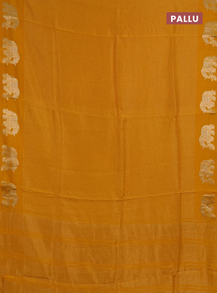 Semi mysore silk saree mustard yellow with allover zari checks and zari woven butta border
