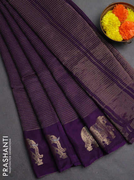 Semi mysore silk saree violet with allover zari checks and zari woven butta border