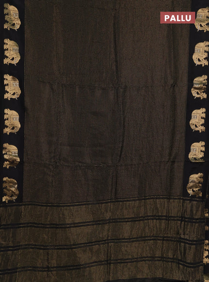 Semi mysore silk saree black with allover zari checks and zari woven butta border