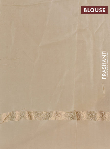Semi mysore silk saree beige with plain body and zari woven simple border