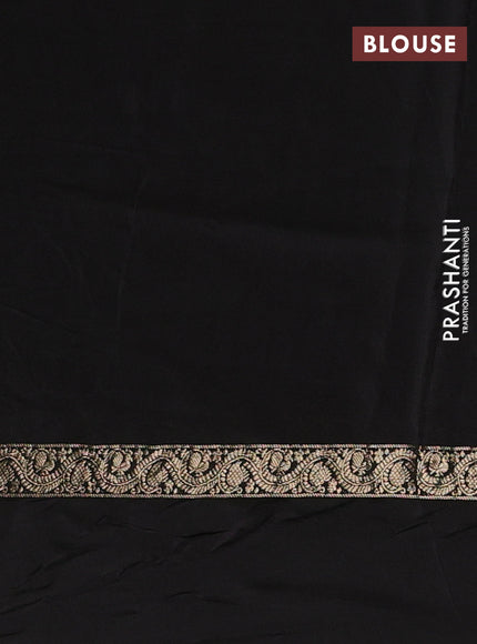 Semi mysore silk saree black with plain body and zari woven simple border