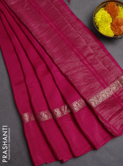 Semi mysore silk saree pink with plain body and zari woven simple border
