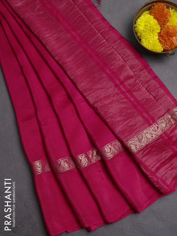 Semi mysore silk saree pink with plain body and zari woven simple border