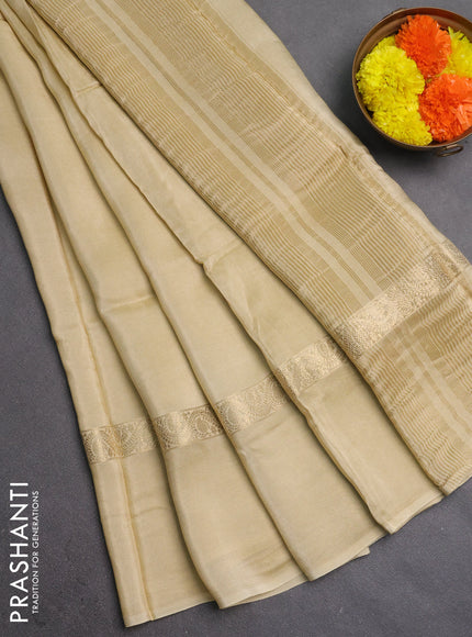 Semi mysore silk saree dark beige with plain body and zari woven simple border