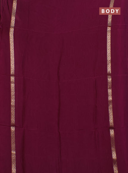 Semi mysore silk saree wine shade with plain body and zari woven simple border