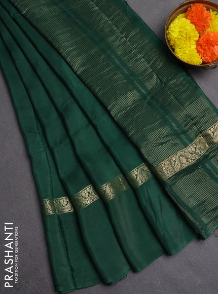 Semi mysore silk saree green with plain body and zari woven simple border