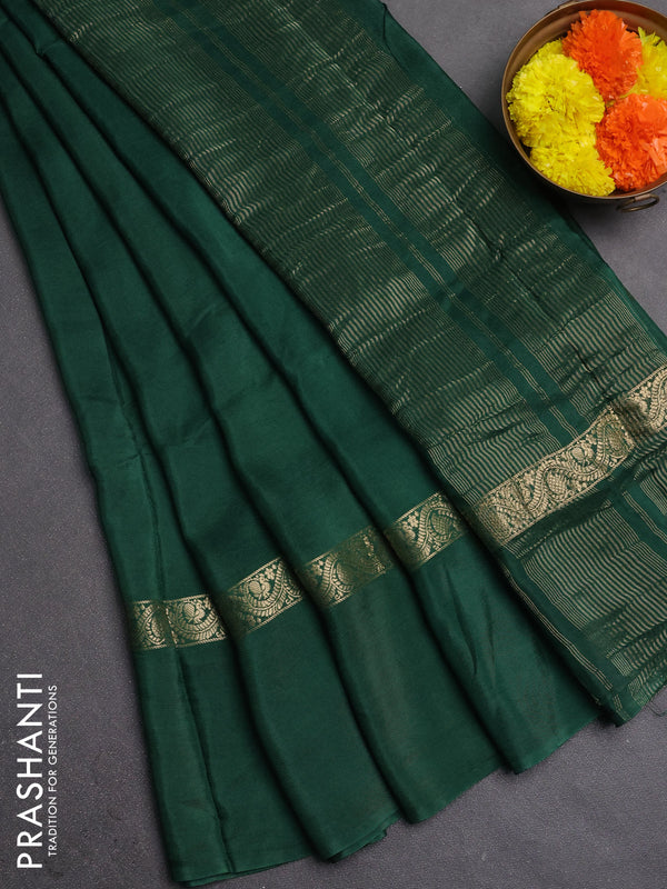 Semi mysore silk saree green with plain body and zari woven simple border