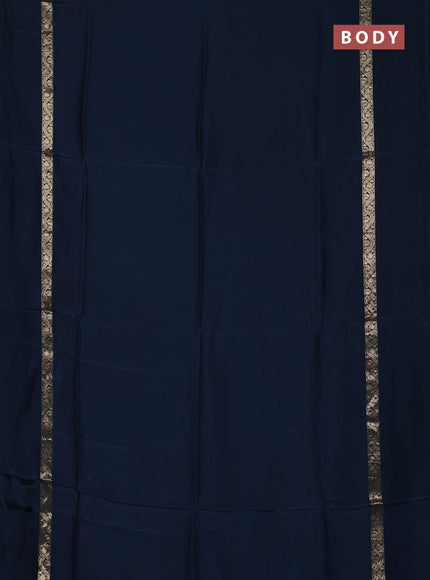 Semi mysore silk saree peacock blue with plain body and zari woven simple border
