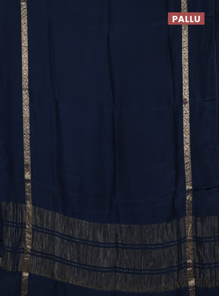 Semi mysore silk saree peacock blue with plain body and zari woven simple border
