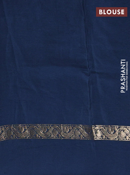 Semi mysore silk saree peacock blue with plain body and zari woven simple border