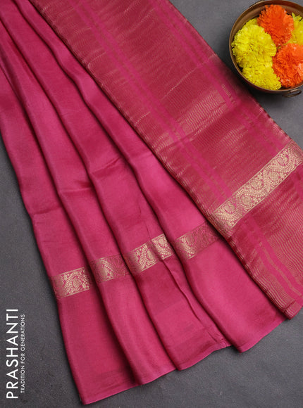 Semi mysore silk saree mauve pink with plain body and zari woven simple border