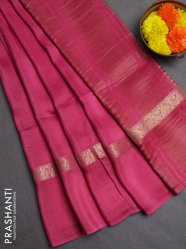 Semi mysore silk saree mauve pink with plain body and zari woven simple border