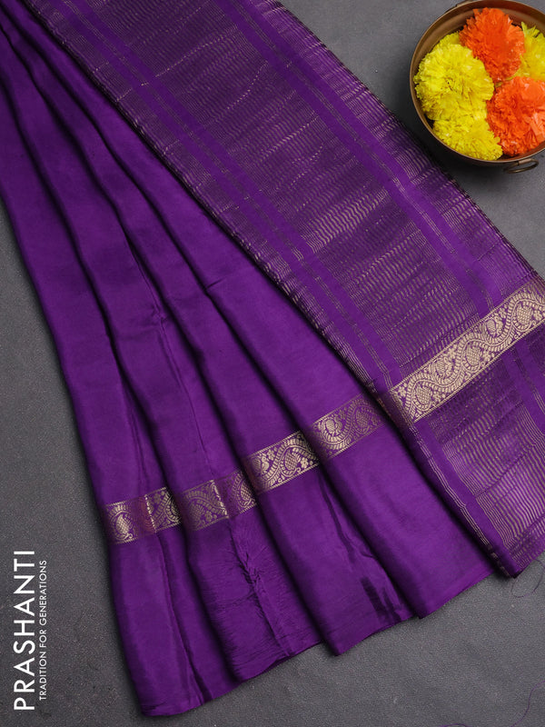 Semi mysore silk saree violet with plain body and zari woven simple border