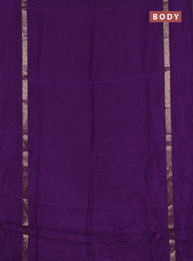 Semi mysore silk saree violet with plain body and zari woven simple border