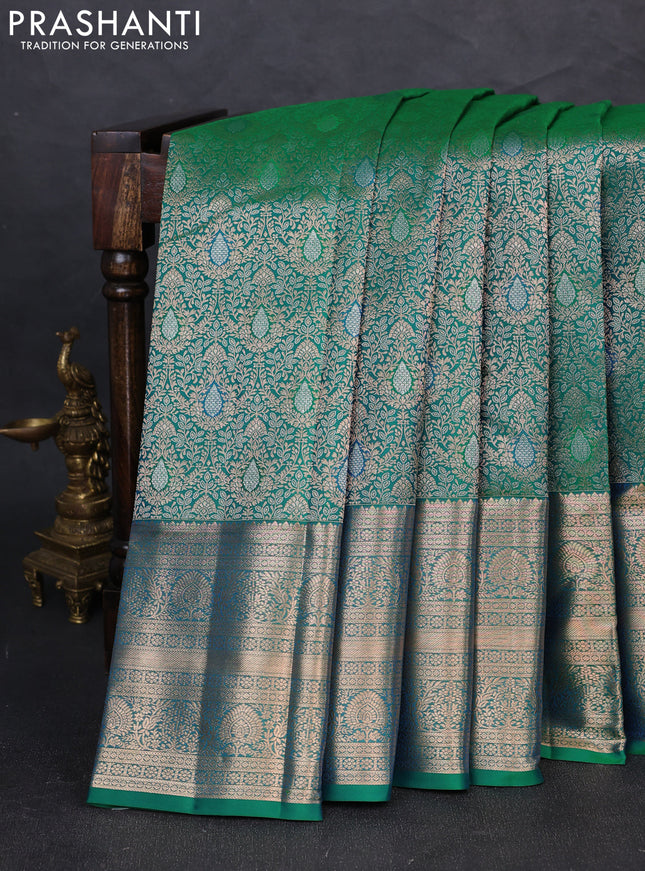 Pure kanchipuram silk saree green with allover zari woven brocade weaves and long zari woven border