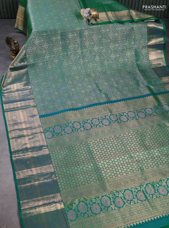 Pure kanchipuram silk saree green with allover zari woven brocade weaves and long zari woven border